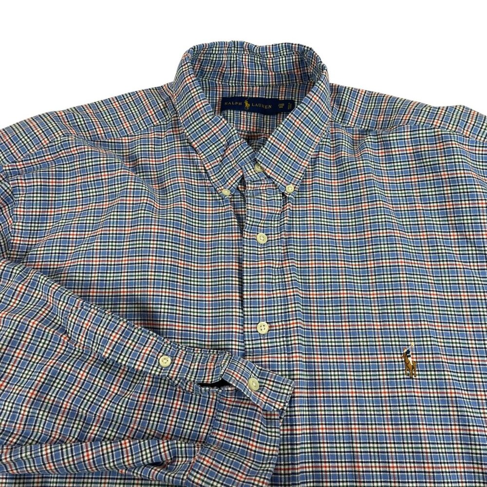 Ralph Lauren Button Front Shirt Mens 2XB Flesh Pony Blue Long Sleeve Cotton